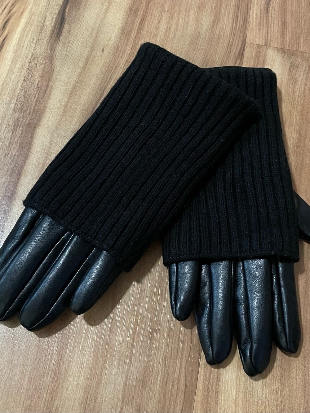 Torrid Black Faux Leather Gloves with Long Ribbed Knit Sleeve Cuffs One Size